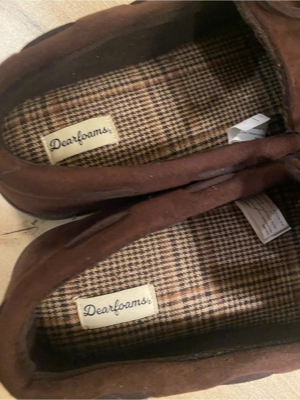 DEARFOAMS mens XL 13 14 Leather Moccasin Slip-On Loafers in Brown. Worn 1 time